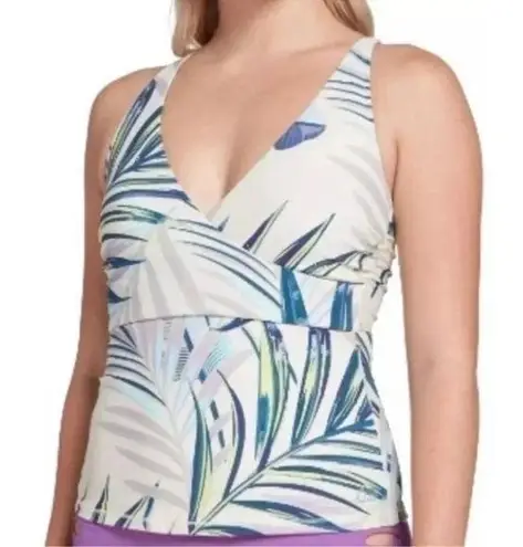 Calia By Carrie Underwood Tropical Floral Ruched Tankini Swim Top Plus Size 2X Blue