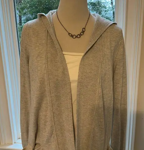 The White Company Hooded Open Cardigan, Merino/Cotton, light Grey, Medium, EUC Silver
