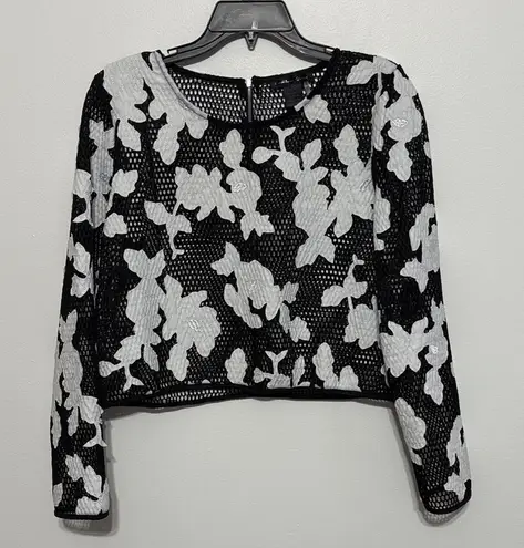 Caribbean Queen black mesh embroidered rose detailed top