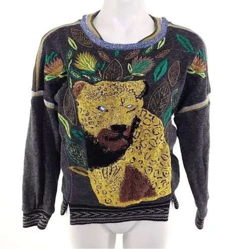 The Ugly Girl Catwalk Sweater Patchwork Boho Animal Print Oversized size Small