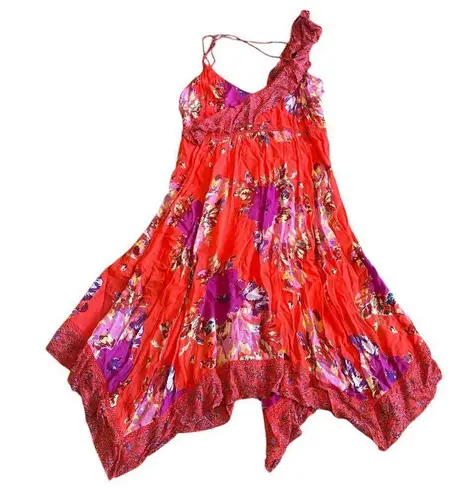 Maeve Anthropologie Grecia Ruffle Floral Chiffon Dress Asymmetrical Size 8 Women