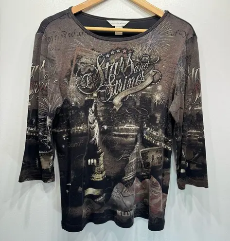 Christopher & Banks Patriotic Stars and Stripes God Bless America Sequined Top L