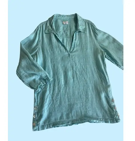 Sigrid Olsen Popover Tunic Top Shirt Womens Small Blue Collared 100% Linen