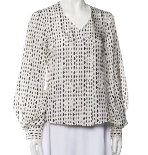 Pringle of Scotland Black and White Print Silk Origami Sleeve Blouse Size 10 Top