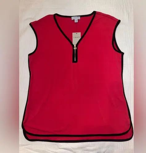 Carmen Marc Valvo Red and Black Zip Sleeveless Top | Size Large | NWT