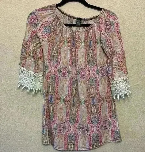 Win win Paisley half sleeve lace tunic sz s/m boho hippie casual y2k 90s concert