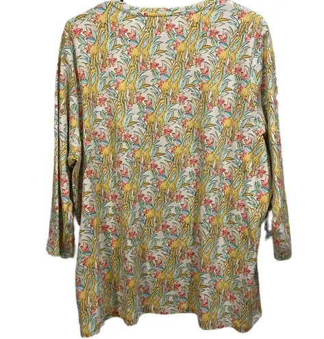 kim rogers Perfectly Soft Fun Funky Eclectic Tropical Giraffe Print Cotton Top