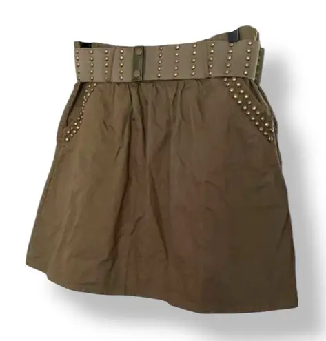 Passport Women’s Brown Studded Mini Skirt with Belt – Size M Utility Boho Style Green Size M