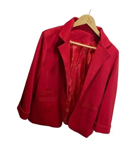 SheIn  Women's Red V-neck Collared Long Sleeve Open Front Jacket Size S Blazer