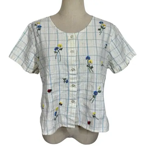 True Vintage Casey & Max Cotton Linen Embroidered Boxy Butter Yellow Top 80s 90s Size M