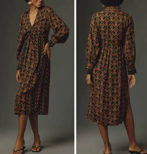 Farm Rio Printed V-Neck Tie Front Midi Dress, Size S