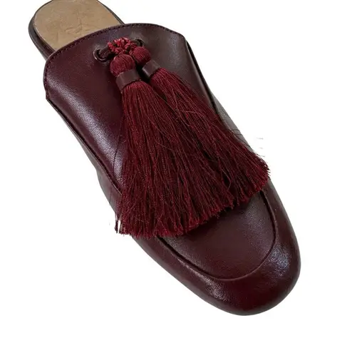 Bettye Muller Brea Leather Large Tassel Loafer Mule Burgundy Size 6.5