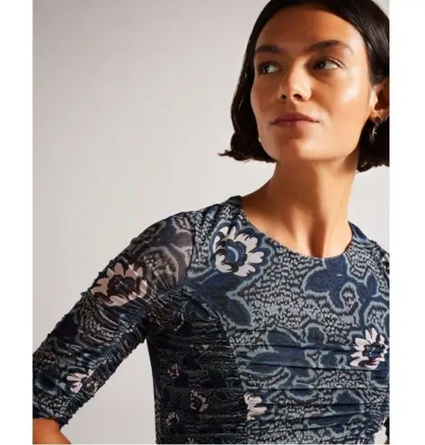 Ted Baker  London Velvit Bodycon Dress 8 Floral Fitted Blue Cocktail Whimsigoth