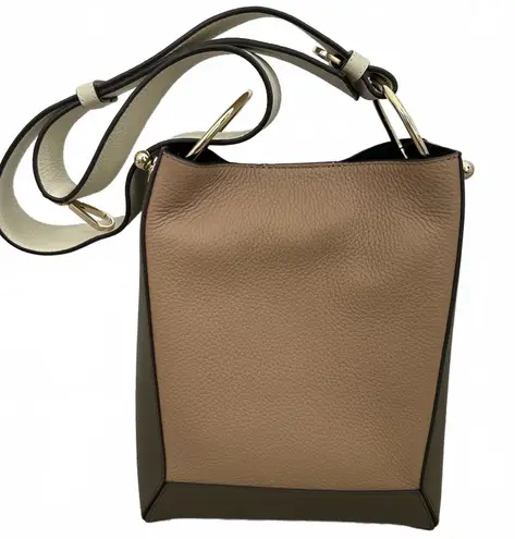 Strathberry Lana Midi Bucket Bag Leather Khaki/Caramel/Diamond NWT Brown