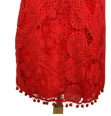 Tularosa  Red Lace Crochet Pom Pom Detail Shift Cocktail Dress Size S NEW w Tags