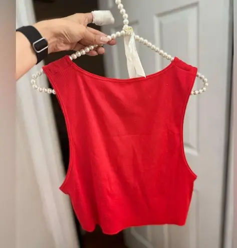 SKIMS Size 4X RUNS SMALL Cotton Rib Super Crop Tank Ruby AP-CRP-1399 NWT