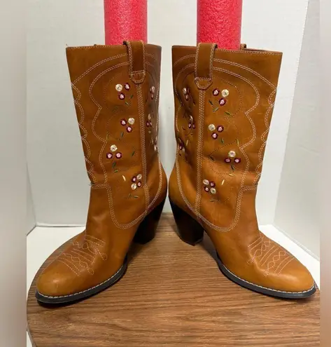 Seychelles Anthropologie Floral Embroidered Western Leather Cowgirl Boots -8