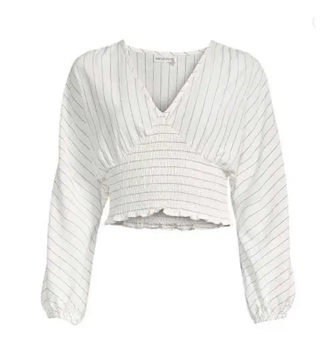 Avec Les Filles Blouson Sleeve Striped Smocked Crop Top, Size S New w/Tag $139