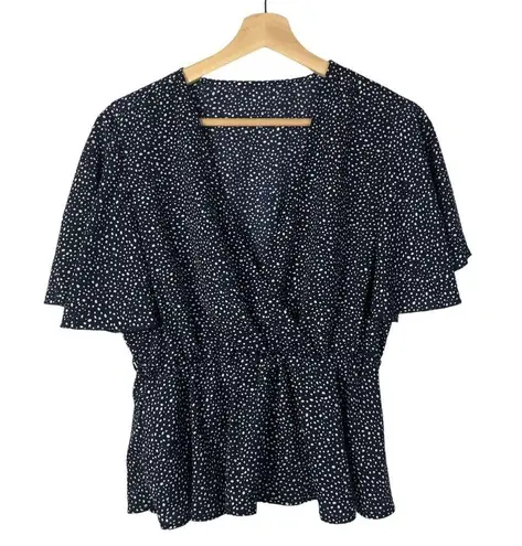 Boutique Navy Blue Dalmatian Dot Ruffle Hem Short Sleeve Top M