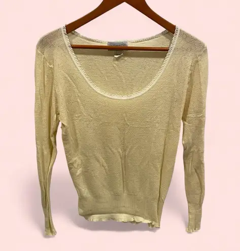 Vintage 90’s banana cream pointelle lightweight semi sheer wool blend lace top Yellow Size M