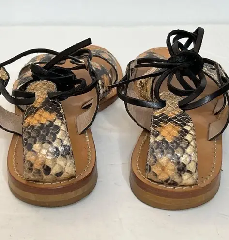 Club Monaco Thiais Tan Black Snakeskin Leather Lace Tie Sandals Sz 8 Wo…