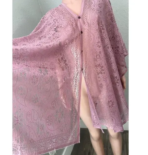 Peach pink Lace floral Open Front Kimono Beach Coverup Lightweight relaxed #211 Size undefined