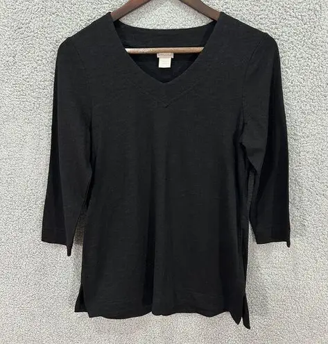 Chico's  lightweight black top womens small 3/4 sleeve minimalist basic layers