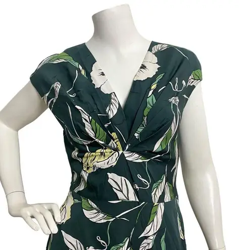 Classiques Entier Anthropologie Dress Green Yellow Stretch Silk Midi A-Line sz 4