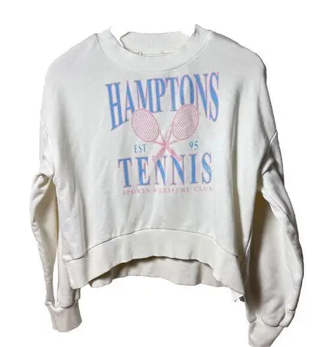 GB Fashion Sweatshirt Womens Lg Hamptons Cropped Sporty Tenniscore Cute White