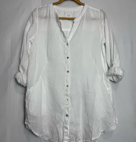 Sigrid Olsen White Linen Button-Down Shirt Lagenlook