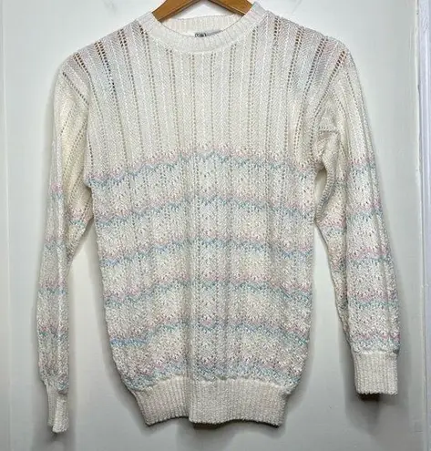 Vintage Billie Jo Open Knit Pastel Sweater Fits like a medium Blue Pink Chevron