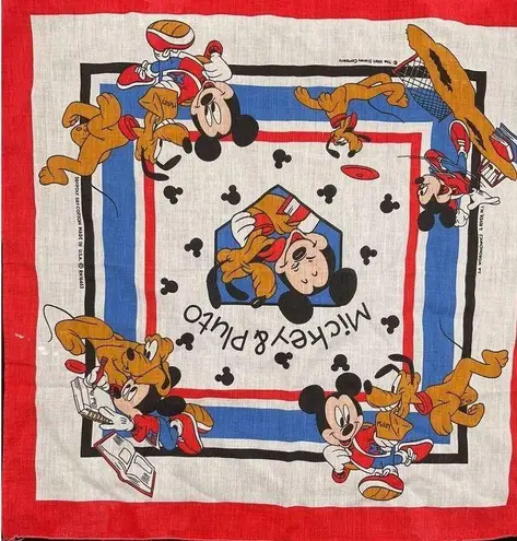 Disney  Mickey Mouse & Pluto Bandana Scarf Fabric Vintage