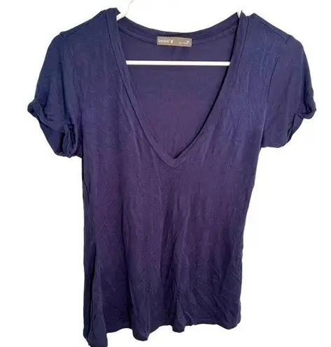 Tresics V-Neck T-Shirt Blue Gray Rolled Cuff