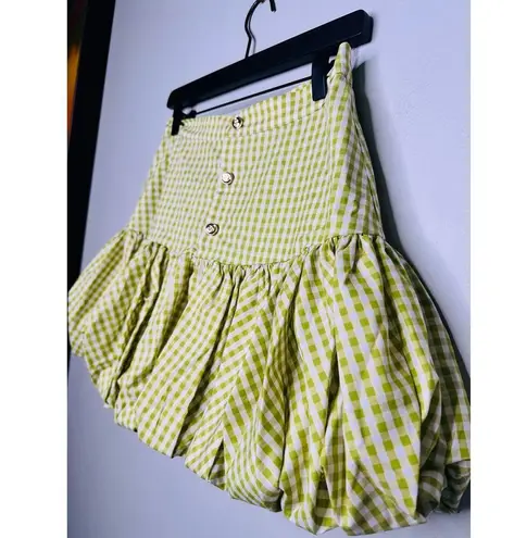 NWT CAROLINE CONSTAS Green White Gingham Checkered Reina Bubble Mini Skirt S