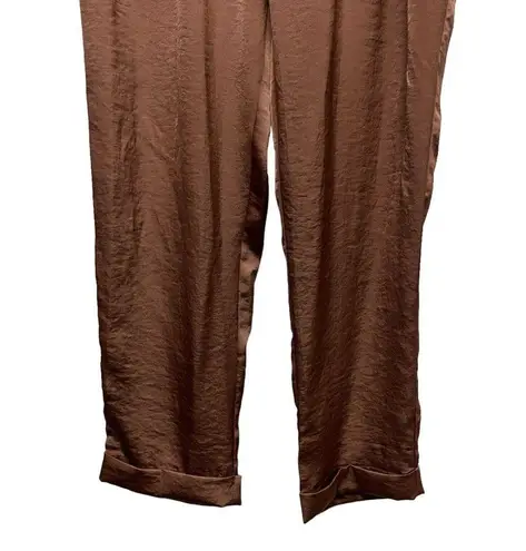 Line and Dot Ali Brown Satin High Waist Crop Trouser Pants paper Bag SZ Medium