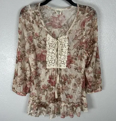 Denim & Supply Ralph Lauren Floral Lace Top Small Mesh Cottagecore Y2K Prairie