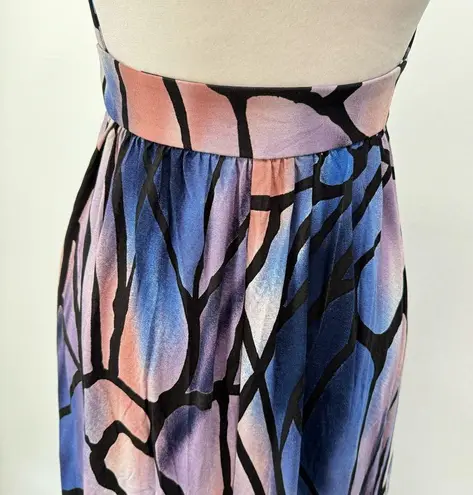 Hourglass Lilly Blue Purple Mauve Black Halter Neckline Low Back Maxi Dress S