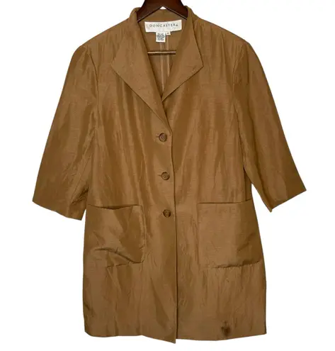Doncaster Vintage Linen Silk Blend 3/4 Sleeve Tan Jacket Single Breasted size 12