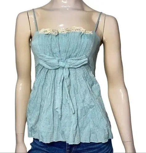 Robert Rodriguez Women’s Size 4 Blue Cotton Lace Bow Front Spaghetti Strap Top