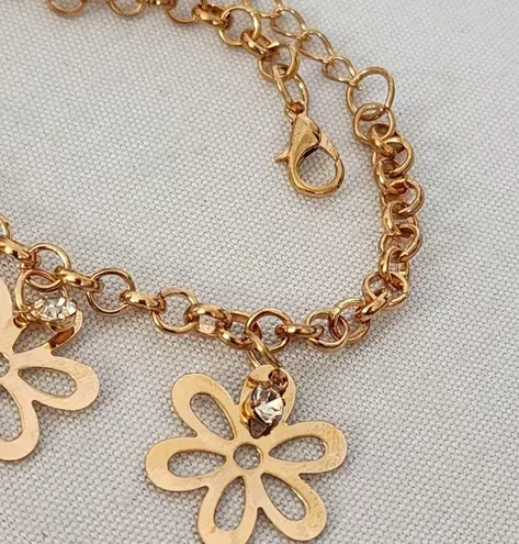 Gold Flower Bracelet with Attached Ring