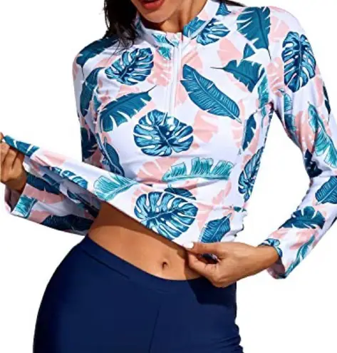 NWT DACI Women's Long Sleeve Rash Guard Bathing Suit Zipper, XXL Blue