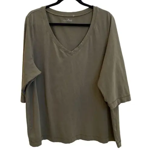 Caslon π« 3/4 Sleeve Stretch Cotton V-Neck, Long Tee, Olive Green, Plus-Size 2X