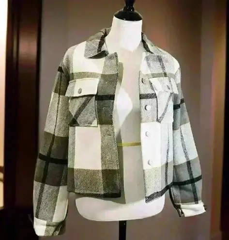 Women Fleece Cropped Jacket Flannel Plaid Jacket