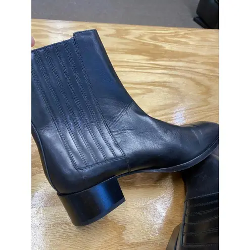 Ayeds Neil Ankle Boots Women's 5 Black Leather Pull On Block Heel Square Toe