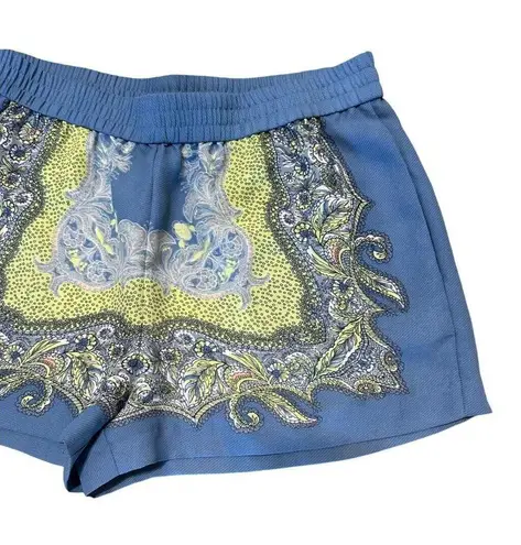 BCBGMAXAZRIA  Womens Cullen Lemon Grass Blue Yellow Print Shorts Elastic Waist M