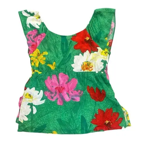 Jams World Jaisy Bold Floral Print Top Green Bright Tropical Vintage Size XL