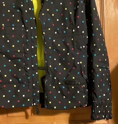 Burton Lush Black Multi Squares Snowboard Ski Jacket $249.95 EUC Wmn’s S