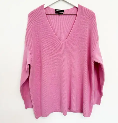 Something Navy Wool V-Neck Ribbed Knit Sweater Winter Preppy Luxury Pink Large
