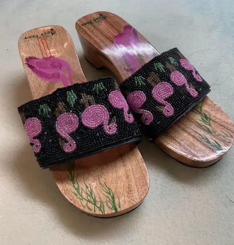 Flamingo NWOB Beat Feet Beaded Wooded Slides 8