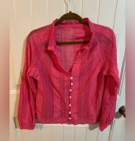 Pink Oversized Button Down Long Sleeve Top